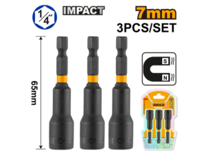 Set X 3 Adaptador Impacto Imantado 7Mm 1/4" Largo 65Mm