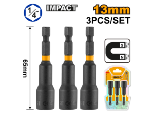 Set X 3 Adaptador Impacto Imantado 12Mm 1/4" Largo 65Mm
