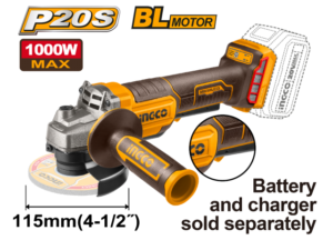 Amoladora A Bateria 20V P20S 4 1/2" Brushless Con Interruptor De Seguridad S/Bat
