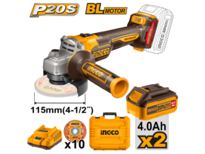 Amoladora 20V Bl + 2 Bat 4Ah + Valija Y Discos