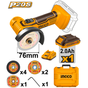 MINI AMOLADORA 3" 20V P20S MULTIFUNCION CON BATERIA + CARGADOR
+ VALIJA INGCO CAGLI76012