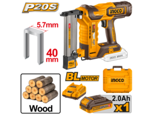 Clavadora Engrapadora A Batería 20V P20S 40Mm Brushless C/Batería, Cargador, Valija Y Accesorios