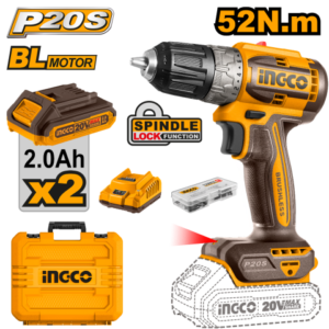 ATORNILLADOR 20V BATERIA 52NM P20S BRUSLESS MOTOR CON BAT X 2 CARGADOR VALIJA CDLI20453