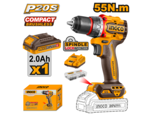 TALADRO ATORNILLADOR A BATERÍA 20V P20S BRUSHLESS 55NM C/BATERÍA, CARGADOR Y ACCESORIOS
