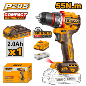 TALADRO ATORNILLADOR A BATERÍA 20V P20S BRUSHLESS 55NM C/BATERÍA, CARGADOR Y ACCESORIOS