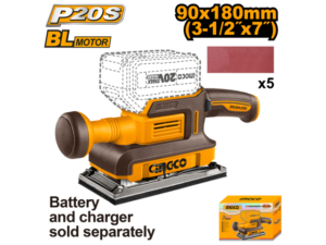 Lijadora Orbital A Batería Brushless Motor 20V P20S + 5 Lijas, S/Bat, S/Cargador Ingco Cfsli2031