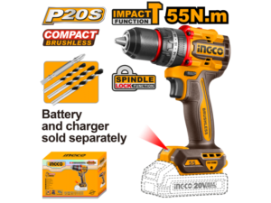 Taladro Atornillador C/Percutor A Bateria 20V P20S Brushless 55Nm Con Accesorios, S/Bat Y S/Carg