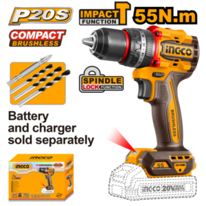Taladro Atornillador C/Percutor A Bateria 20V P20S Brushless 55Nm Con Accesorios, S/Bat Y S/Carg