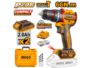 Taladro Atornillador C/Percutor A Bateria 13Mm Compact Brushless 20V P20S En Valija C/2 Bat + 47 Accesorios