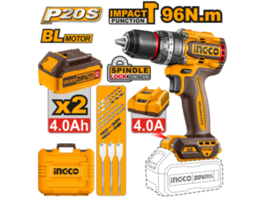 Taladro Atornillador Percutor A Batería 20V P20S Brushless 96Nm C/2Bat, Cargador, Valija Y Accesorios