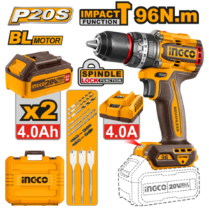 Taladro Atornillador Percutor A Batería 20V P20S Brushless 96Nm C/2Bat, Cargador, Valija Y Accesorios