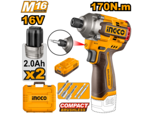 Atornillador De Impacto A Bateria 16V 170Nm C/2 Baterias Y Cargador En Valija + Accs Ingco