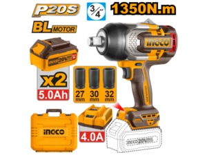 Llave De Impacto A Batería 20V P20S 3/4" 1350Nm C/2Baterías, Cargador, Valija + 3Dados 27, 30, 32Mm