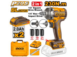 Llave Y Atornillador De Impacto A Batería 20V P20S 230Nm C/2Bat, Cargador, 3 Dados 17,19,21Mm + Punta Y Valija