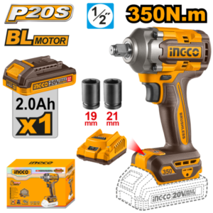 Llave De Impacto A Bateria 350Nm 20V P20S 1/2" Brushless Motor  Con 2 Bat + Cargador + Set Dados + Valija