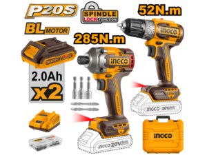 Set Atornillador De Impacto 20V 285Nm + Atornillador 20V 52Nm C 2 Bat Cargador + Valija Ingco P20S Ckli20272
