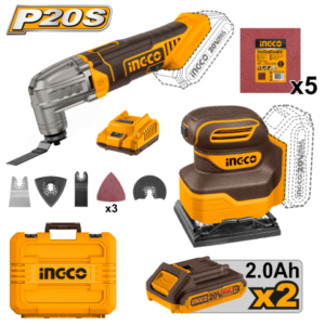 Combo Lijadora Orbital 20V P20S + Herramienta Multifuncion 20V + 2X Bat 2Ah + Valija
