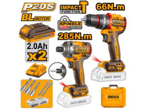 Combo Taladro Atorn C Percutor 66Nm + Atornillador De Impacto 20V P20S Brushless C/2 Bat + Cargador + Valija + Set Acces
