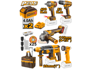 Combo Herramientas A Bateria 5Pcs (Amoladora + Llave De Impacto + Taladro Atornillador + Rotomartillo + Linterna) C/ Bol