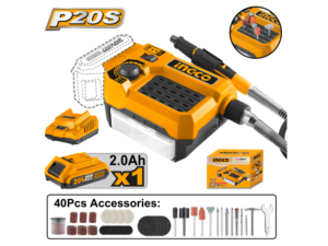Minitorno A Bateria 20V P20S C/Eje Flexible En Caja C/1 Bat + 40 Accesorios