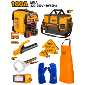 Set De 8Pcs Para Soldador (Soldadora Inverter De Electrodos 160Amp + Pinzas Porta Electrodo + Escuadras + Guantes De Soldar)