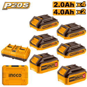 SET X 6 BATERIAS 20V P20S (4X2AH 2X4AH) + CARGADOR DOBLE + VALIJA*PRECIO NETO*