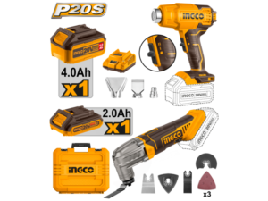 KIT 20V P20S PISTOLA DE CALOR + HERRAMIETA MULTIFUCION C/CARG C/BAT INGCO