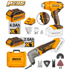 KIT 20V P20S PISTOLA DE CALOR + HERRAMIETA MULTIFUCION C/CARG C/BAT INGCO