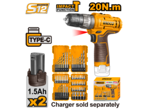 KIT ATORNILLADOR A BATERIA 12V S12  C PERCUTOR 20NM + SET DE MECHAS + PUNTAS +  2 BAT