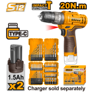 KIT ATORNILLADOR A BATERIA 12V S12  C PERCUTOR 20NM + SET DE MECHAS + PUNTAS +  2 BAT