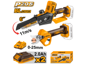 Combo A Bateria Mini Motosierra 6" 20V P20S + Tijera Poda 20V + 2X Bat 2Aha + Carg