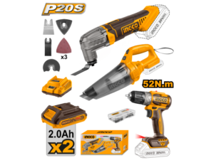 Combo Taladro Atornillador 10Mm 52Nm 20V P20S Brushless + Herramienta Multifuncion A Bateria 20V P20S + Aspiradora A Bat