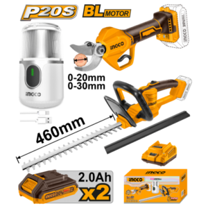 Combo De Tijera De Poda A Bateria 20-30Mm 20V P20S Brushless + Cortacerco A Bateria 20V P20S + Molinillo De Café En Caja