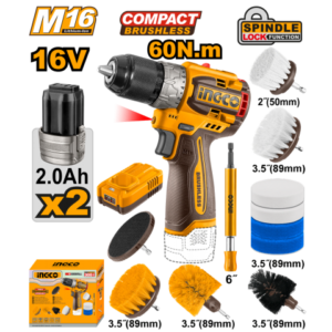 Atornillador A Bateria 13Mm 60Nm Compact Brushless 16V M16 + Set X 11 Cepillos De Limpieza En Caja C/2 Bat