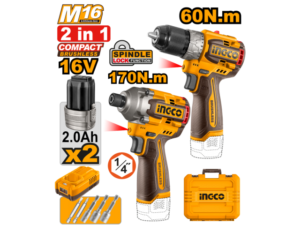 Kit A Bateria M16 16V Taladro Atornillador 60Nm + Atornillador De Impacto 170Nm Brushless  C/2Bat, Cargador, Valija Y Ac