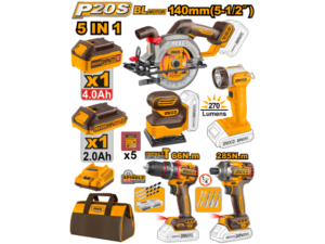 Kit Combo A Bateria P20S 20V Sierra Circular + Taladro Atornillador C/Percutor + Atornillador + Lijadora + Linterna C/ 2
