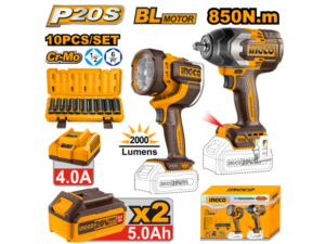 Kit Combo A Bateria P20S 20V C/Llave De Impacto + Linterna C/2 Baterias, Cargador + Set 10 Dados 1/2"