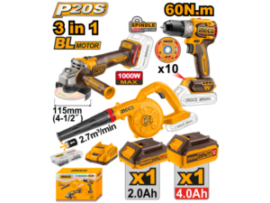 Kit Combo A Bateria P20S 20V Amoladora + Taladro + Sopladora C/2 Baterias, Cargador Y Accesorios