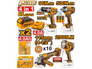 Kit A Batería 20V P20S 4Pcs Brushless Motor C/Baterías, Cargador, Bolso Y Accesorios
