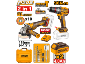 Kit A Bateria P20S 20V Taladro Atornillador C/Percutor 96Nm + Amoladora Angular, C/2Bat, Cargador , Accesorios Y Valija