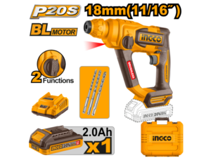 ROTOMARTILLO A BATERÍA 20V P20S SDS PLUS 1.8J + 3 MECHAS, C/BATERÍA, CARGADOR Y VALIJA