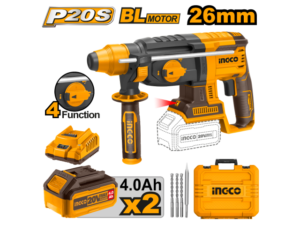 Rotomartillo 20V P20S 26Mm 4 Funciones Brushless C 2 Bat X 4 Ah + Carg + Valija Y Puntas Ingco Crhli202287