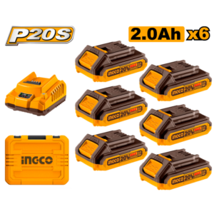 SET X 6 BATERIAS 2.0AH + CARGADOR EN VALIJA - FBCLI20611 INGCO