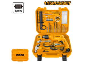SET TALADRO 680W + HERRAMIENTAS + VALIJA