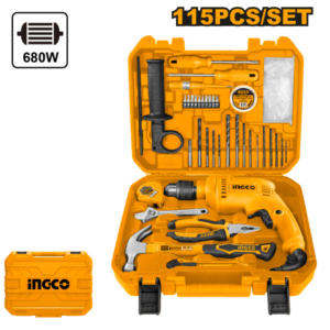 SET TALADRO 680W + HERRAMIENTAS + VALIJA