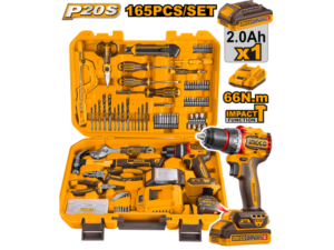 Kit Atornillador Percutor 20V (Cidli20035) En Valija C/Bat Y Cargador + 165 Herramientas Ingco - Hkthp11651