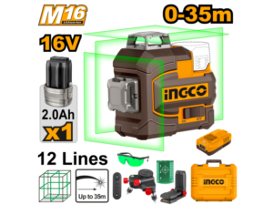 Nivel Laser Autonivelante 3D Verde A Bateria 35Mts 16V M16 C/Bateria + Valija +  Accesorios