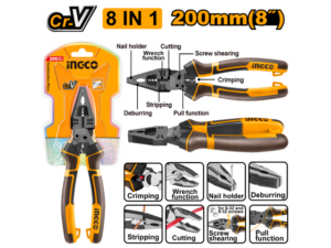 Pinza Universal 8" 200Mm Cr-V Multifuncion 8 En 1 Ingco Hmfcp28200