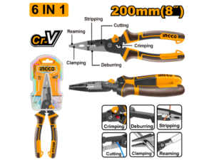 Pinza Punta Fina 8" 200Mm Cr-V Multifuncion 6 En 1 Ingco Hmflnp28200