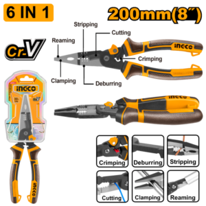 Pinza Punta Fina 8" 200Mm Cr-V Multifuncion 6 En 1 Ingco Hmflnp28200